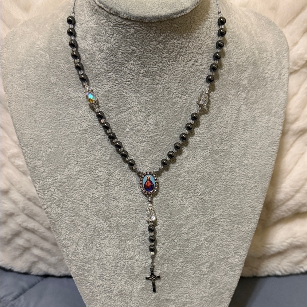 Mini Car Rosary/Necklace. 6mm Hematite beads.